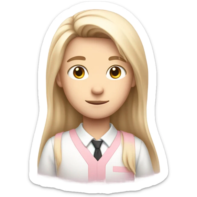 boy with fair skin, soft pink and white school uniform, long straight hair sticker