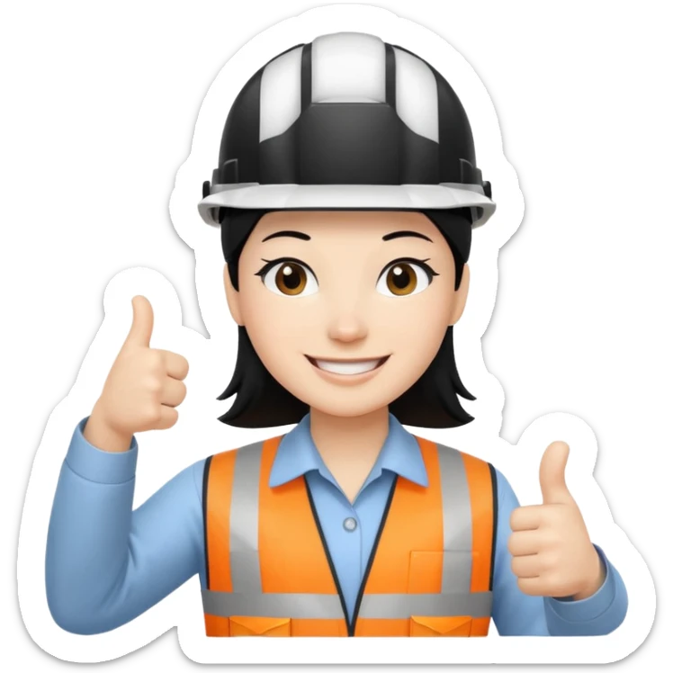 Cara de persona pelo negrocon casco blanco inginierl civil con pulgar arriba sticker