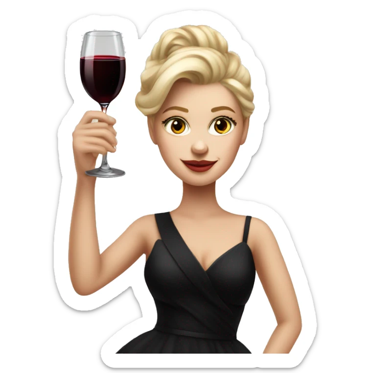 Blonde White girl in black Elegant dress with red wine, ULTRA HYPER REALISTIC sticker