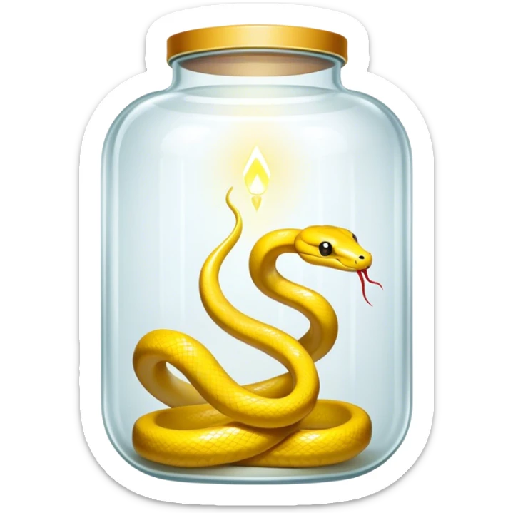 un sarepente giallo che emette luce da dentro un contenitore di vetro disposto in orizzontale sticker