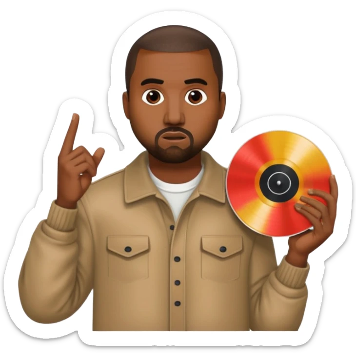 Kanye West in the style of Apple emoji, holding a Life of Pablo vinyl record. sticker