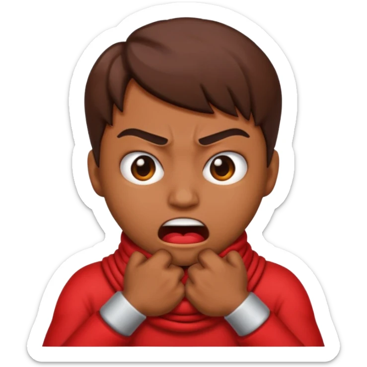 An emoji with their fingers wrapped around their neck and squeezing they looked mad sticker