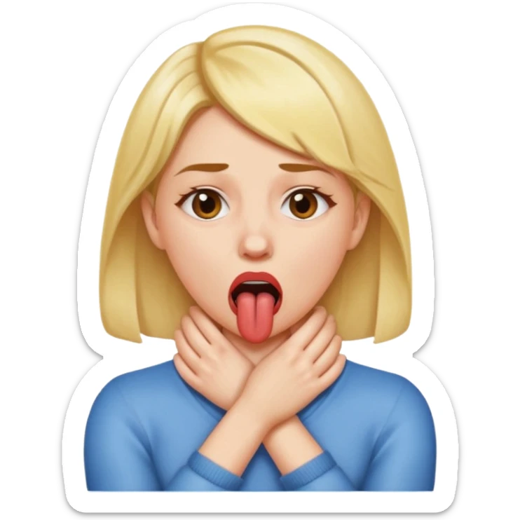 criss cross hands around throat choking self woman emoji tongue out  sticker