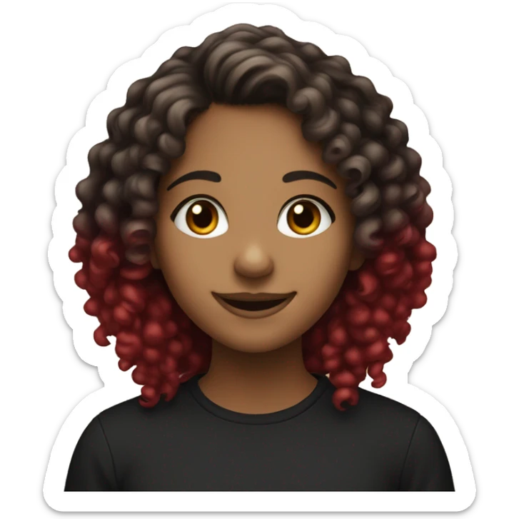 A girl of 18 years old with curly hair coloured in black and red smiling! sticker