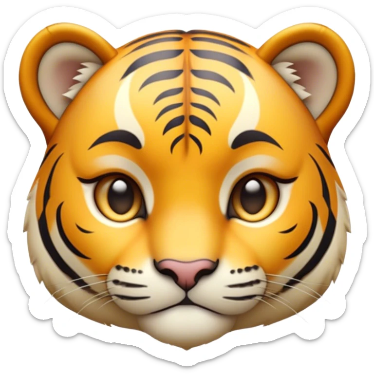 Cinematic Noble Tiger Cub Portrait Emoji, Poised with a hint of regal innocence, featuring a compact, soft build adorned with delicate stripes and large, expressive eyes, Simplified yet sharp and sophisticated features, highly detailed, glowing with a gentle, wild luminescence, high shine, intelligent and endearing, stylized with an air of youthful authority, focused and attentive, soft glowing outline, capturing the essence of a tiny jungle guardian that appears ready to pounce out of the screen with effortless charm! sticker