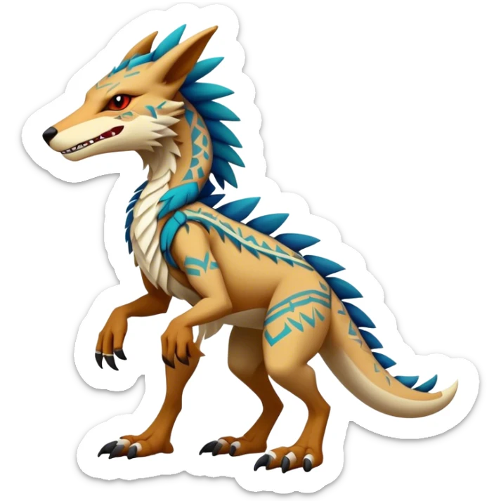 a colorful edgy cute vernid-sergal-fionbri-creature with tribal markings full body sticker