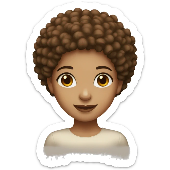 a light skin girl with brown eye, afro hair. smiling  sticker