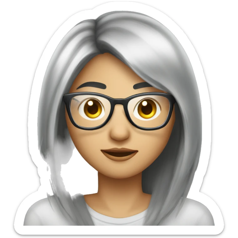 asian person with black feminine medium shot hair wearing silver glasses, heading peaking out from behind a silver macbook laptop sticker