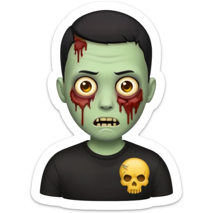 zombie emoji with buzz cut black hair and black t-shirt  sticker