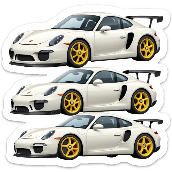 group of 4 sport cars, Porsche brand, emoji style sticker