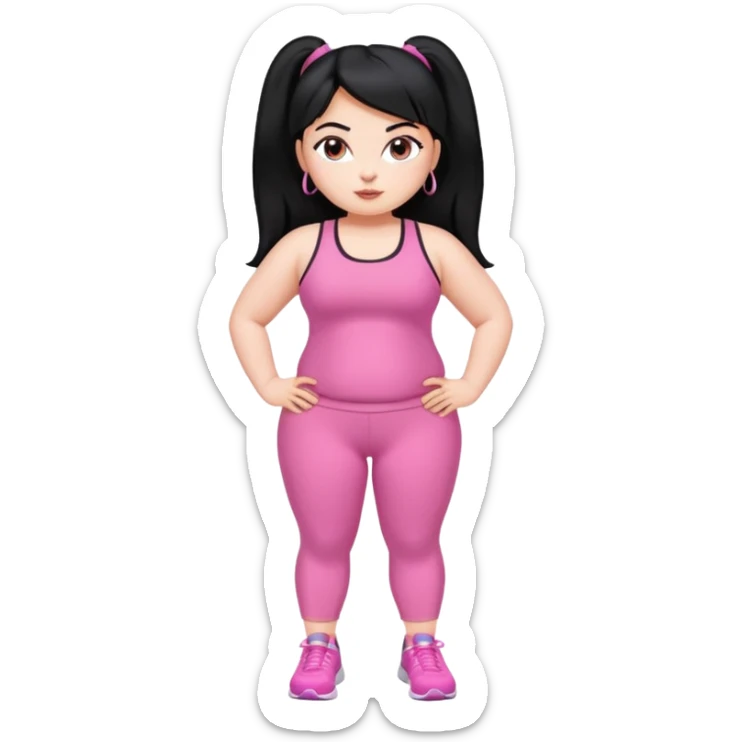 a pretty bratz fair fat girl in pink workout clothes and black hair sticker