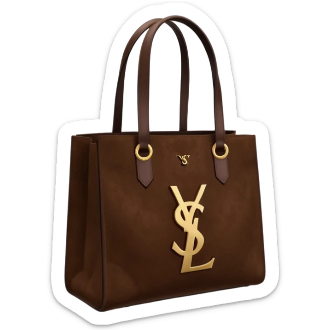 Chocolate Brown tote bag of suede leather with golden YSL sign sticker