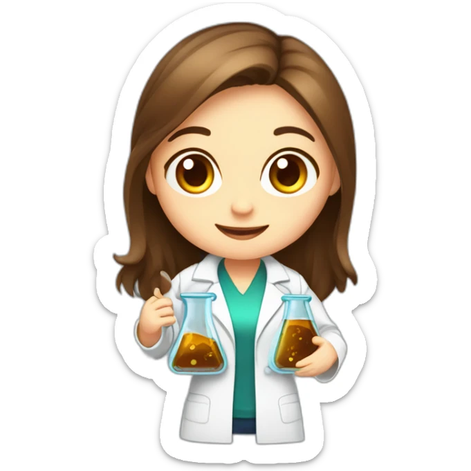 Cute Chemist Lab girl long brown hair chemistry analysis experiment holding flask sticker