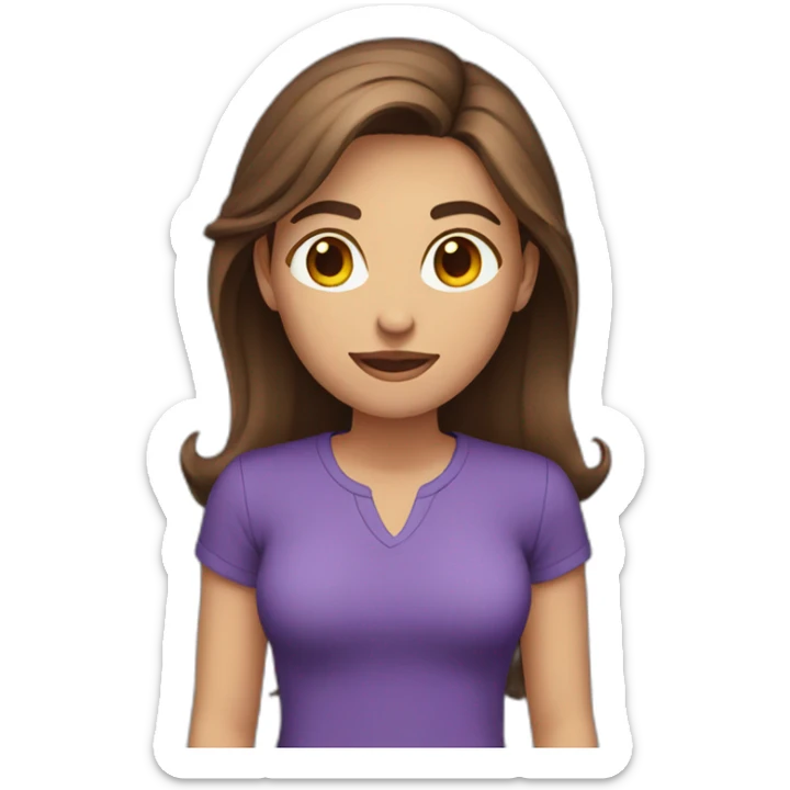 young woman with brown hair medium length purple shirt sticker