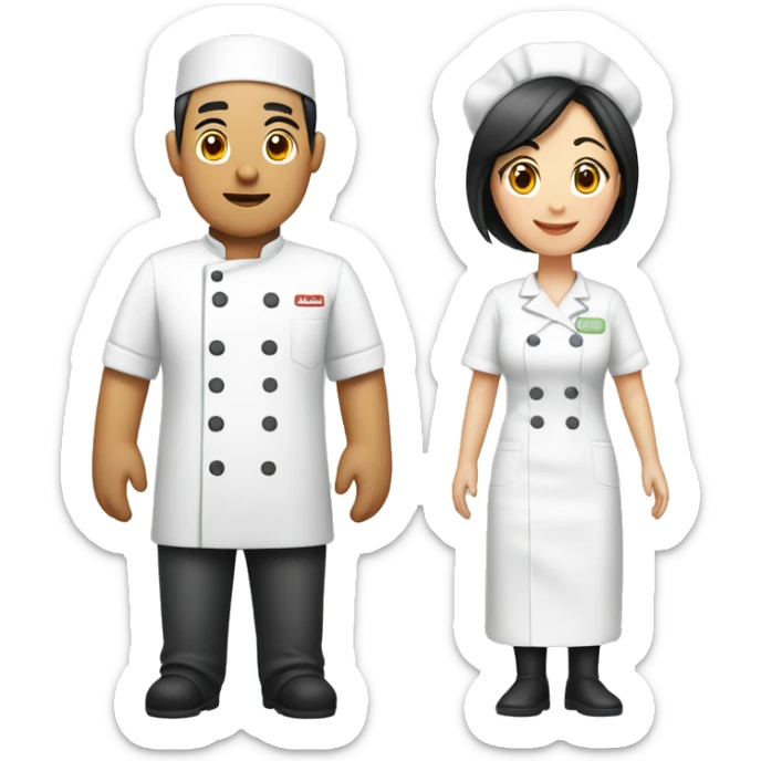 Asian couple: a male chef and a female nurse sticker