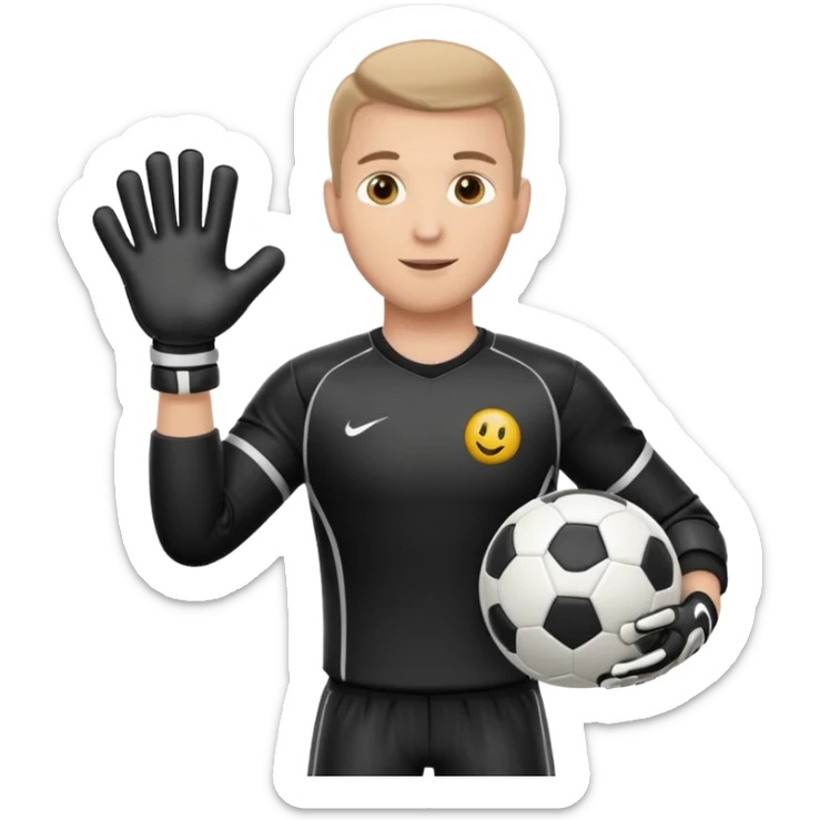 Football goalkeeper gloves with man goalkeeper and small emoji sticker