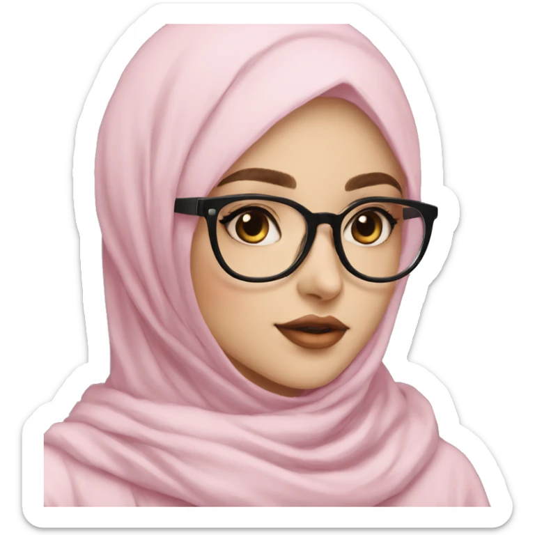 white hijabi casual girls with glasses has a pink cute cheeks long lashes ans so stunning girl  sticker