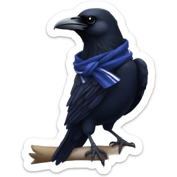 Raven with navy blue scarf with a little bit of silver stripes sticker