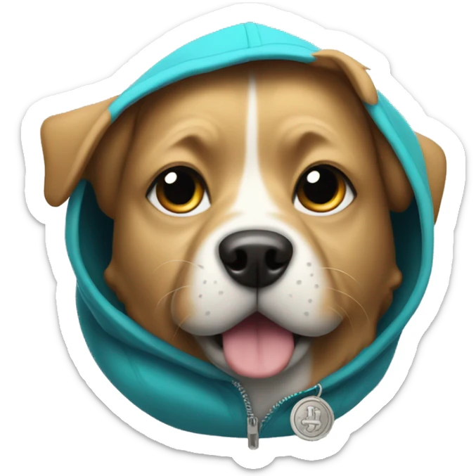 Dog wearing a hoodie with the logo of ton coin sticker