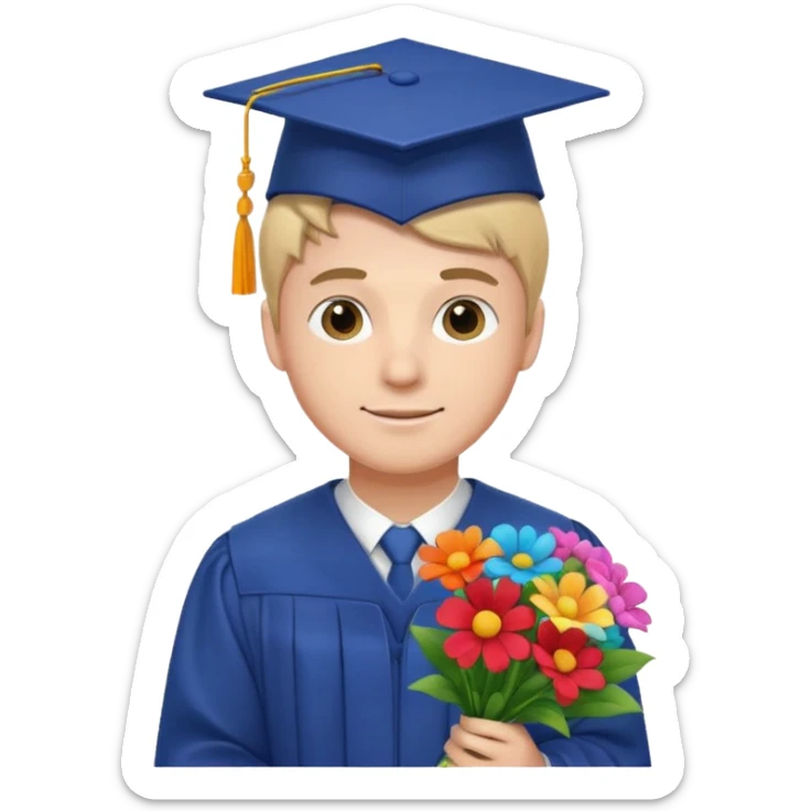 Graduated Students, Male,wearing graduation cap, holding bouquet of flowers
 sticker