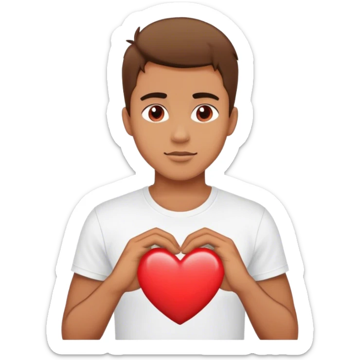 A guy wearing white T-shirt where there is written I love you Asu with red heart sticker