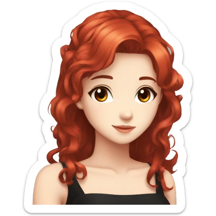 Anime girl red hair brown eyes black dress night sticker