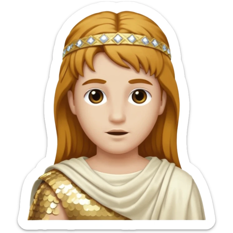 Mercury from Roman Deities with long golden brown hair, ivory sequin toga sticker