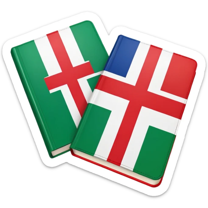Italian to English dictionary book cover with Italian and English flags sticker