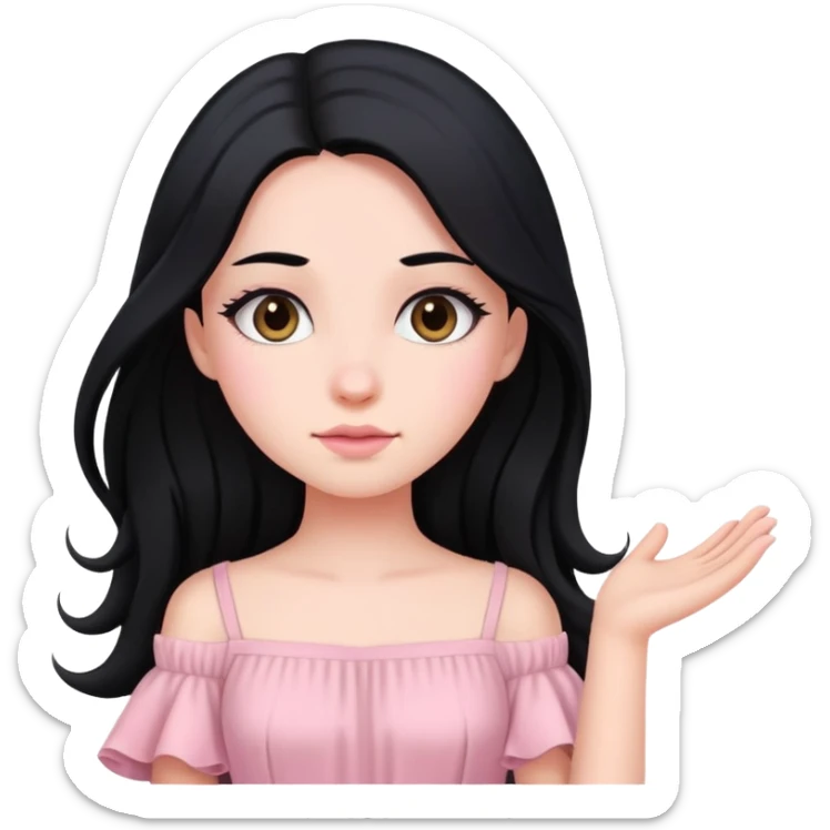 Long black hair girl with soft pink dress sticker