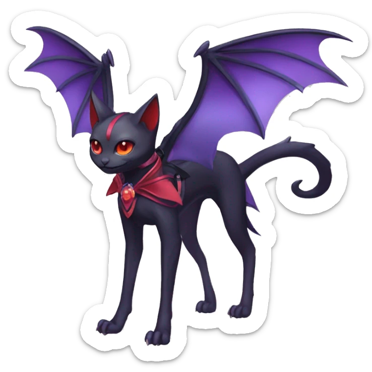 cool kawaii black purple red ethereal fantasy beautiful elegant nargacuga-bat-cat-Fakemon collar harness ribbon and leg spats full body sticker