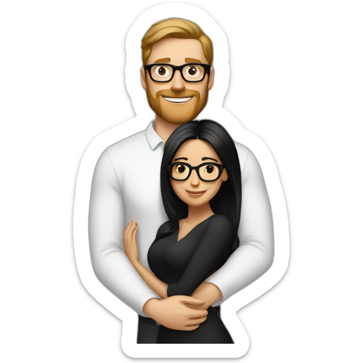 Tall white man brown hair hugging small latina long black hair square glasses sticker