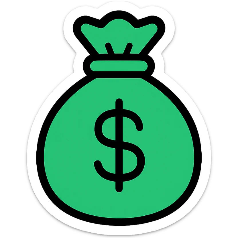 green money bag with a dollar sign, color outline style, black outline, simple and clean, no text or extra symbols sticker