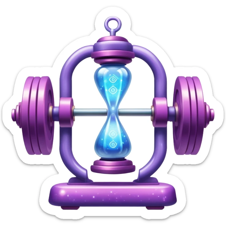 Mystical gym equipment with enchanted dumbbells, magical weight plates, and ethereal one-hour timer surrounded by energy aura and sparkles sticker