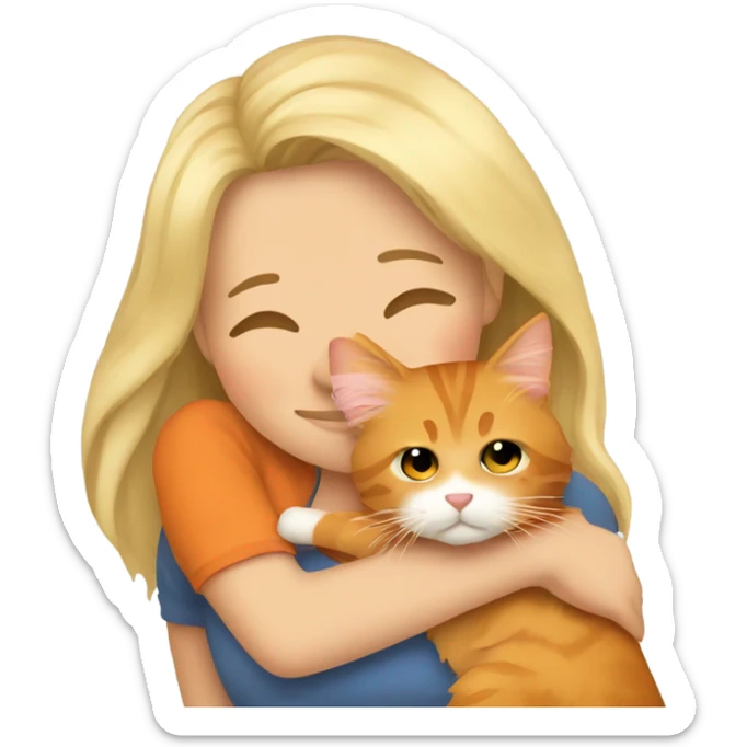 Blonde girl hugging her orange maine coon with a heart around them sticker