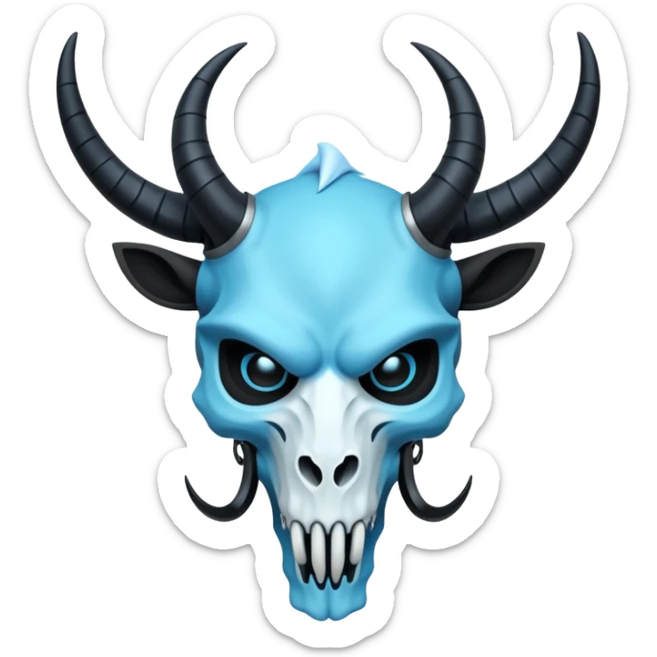 Shiny Dark Edgy  Inteleon-Amaura-Fakémon-hybrid-creature (full body) with a horned animal-skull-mask sticker