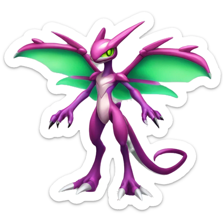 Anthro Cool Edgy Legendary Colorful Shy Shiny Fakemon-Pokémon-Genesect-Flygon-Fantasy-Creature With Full Body Detailed High Quality sticker