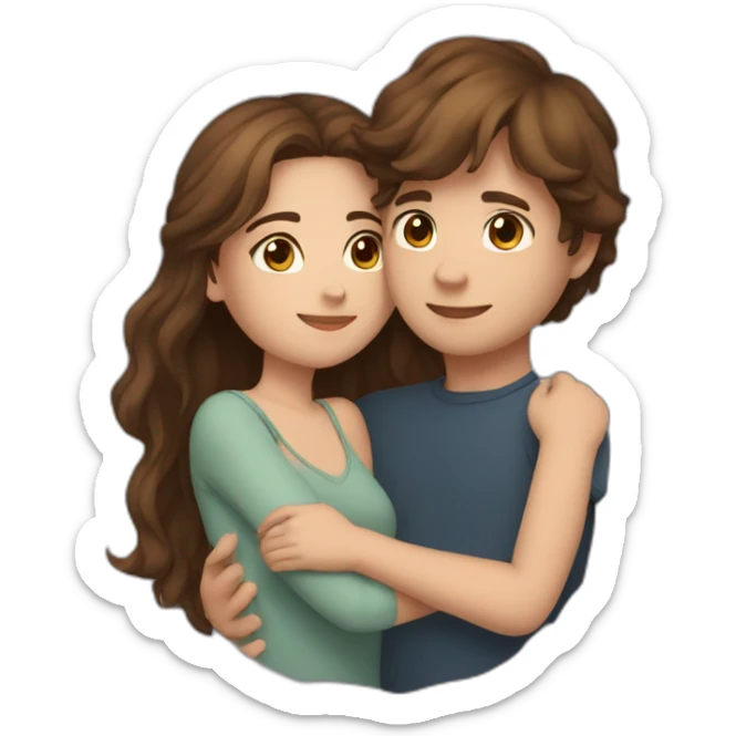 Beautiful Girl with long brown hair and boy with short brown hair cuddling at night sticker