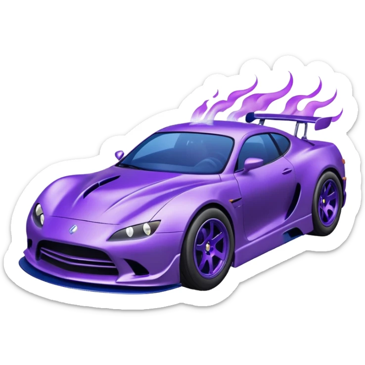 Purple car drifting with navy blue flames coming out of the rear tires. sticker