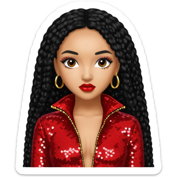 Leigh-Anne Pinnock from Little Mix with long black hair, red sequin outfit sticker