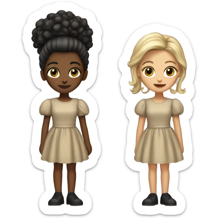Girl with split died hair black and blonde with brown eyes a poofy sleeves an dress saying k-12 sticker