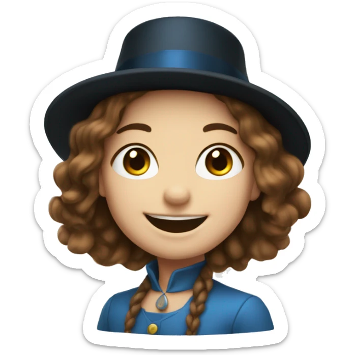 smiling girl-white skin-hair brown-in blue top hat sticker