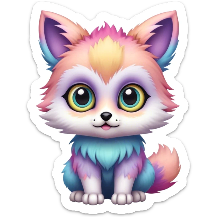 Adorable colorful pastel edgy animal-hybrid, full body, big Eyes sticker