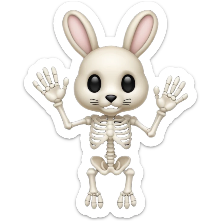 Emoji tête de peluche Lapin squelette noire qui fait bonjour de la main  sticker