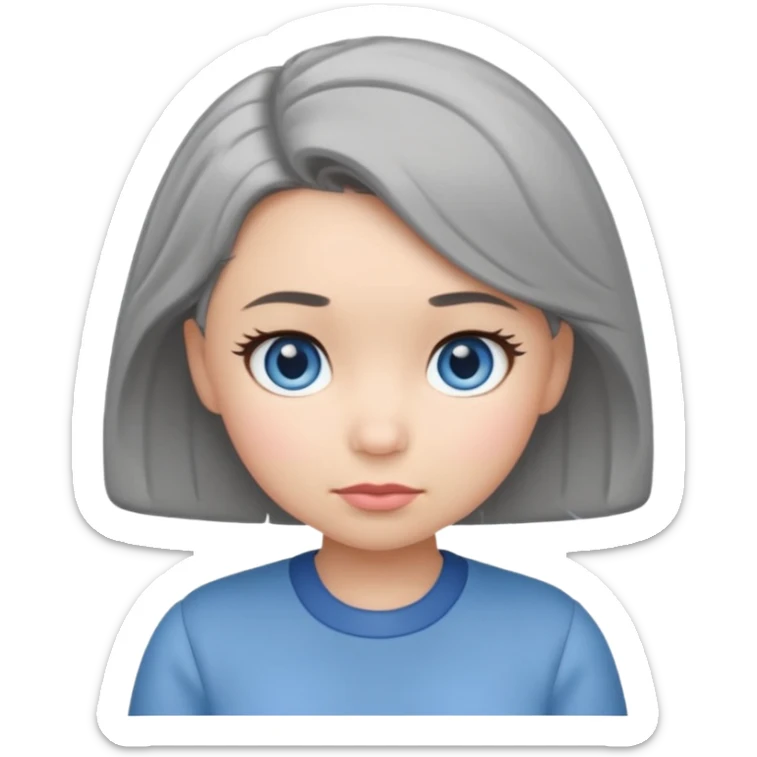 tsum tsum inspired female emoji, blue eyes, grey 1940s bob hair sticker