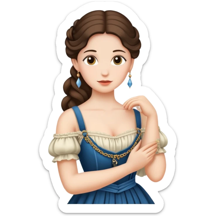 Woman in an 1800’s dress with a sling on her arm sticker