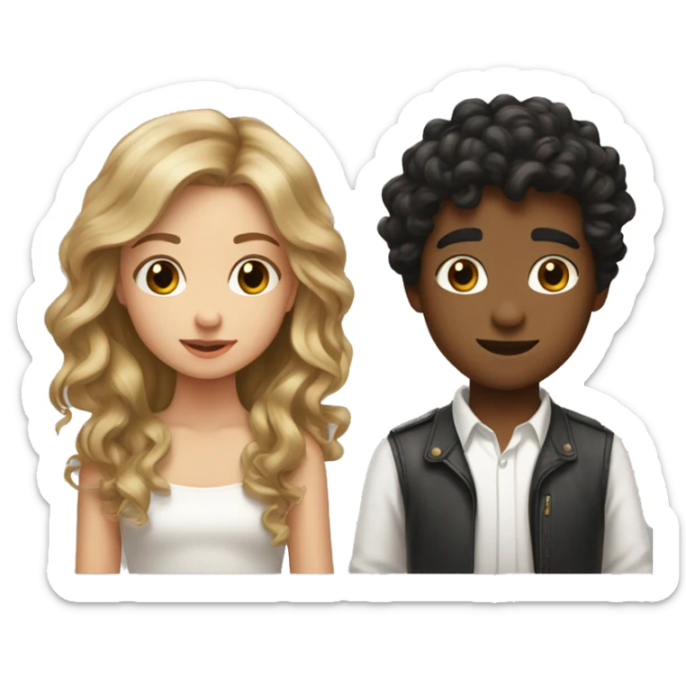 wheatish skin black wavy hair boy and white skin dark blonde hair girl kissing sticker