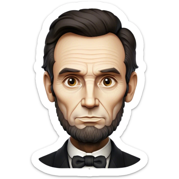 Cinematic Realistic Abraham Lincoln Portrait Emoji, depicted as a stoic iconic statesman with a tall dignified silhouette and thoughtful expression, rendered with detailed textures and dramatic historical lighting that captures his timeless presence. sticker