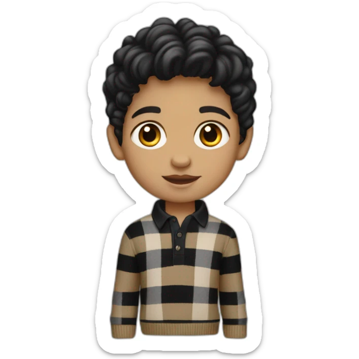 light skin indian kid with black hair wearing a burberry sweater polo sticker
