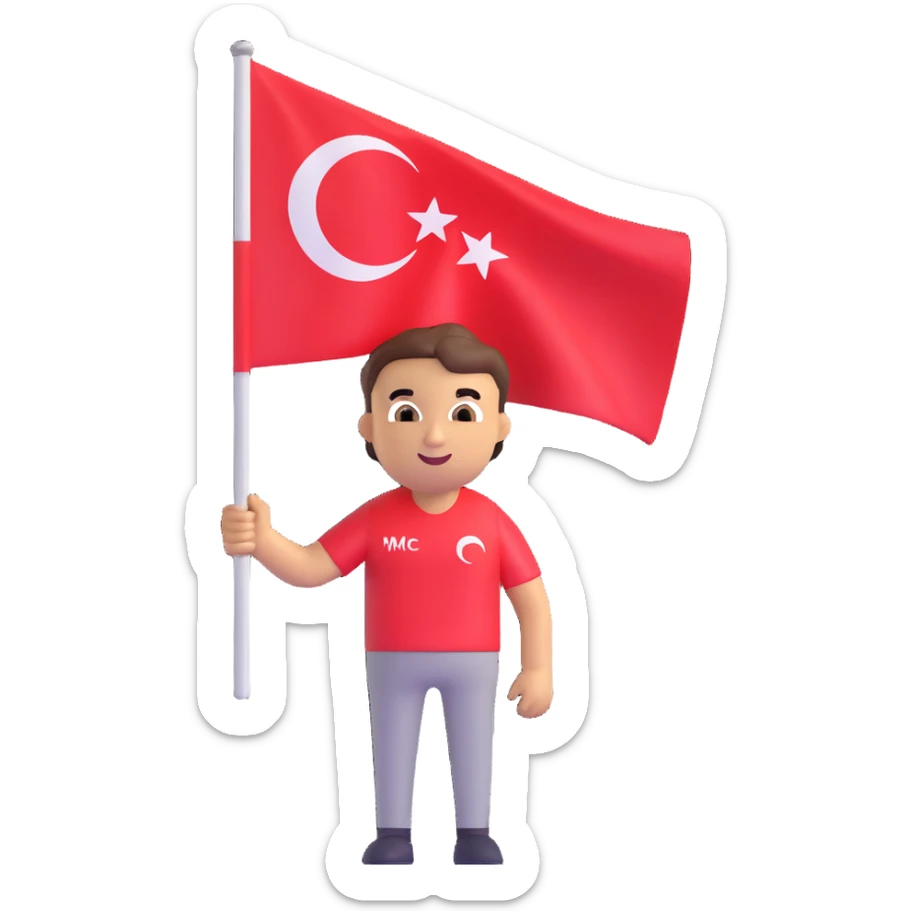 milli hamle emojisi, person holding Turkish flag, expression of success, modern emoji style sticker