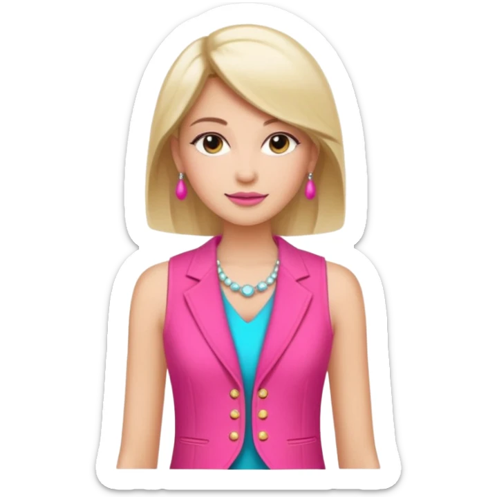 a stylish women’s vest, sleeveless, elegant and decorative design, in a bright pink color with small cute details, feminine and fancy look, no background sticker